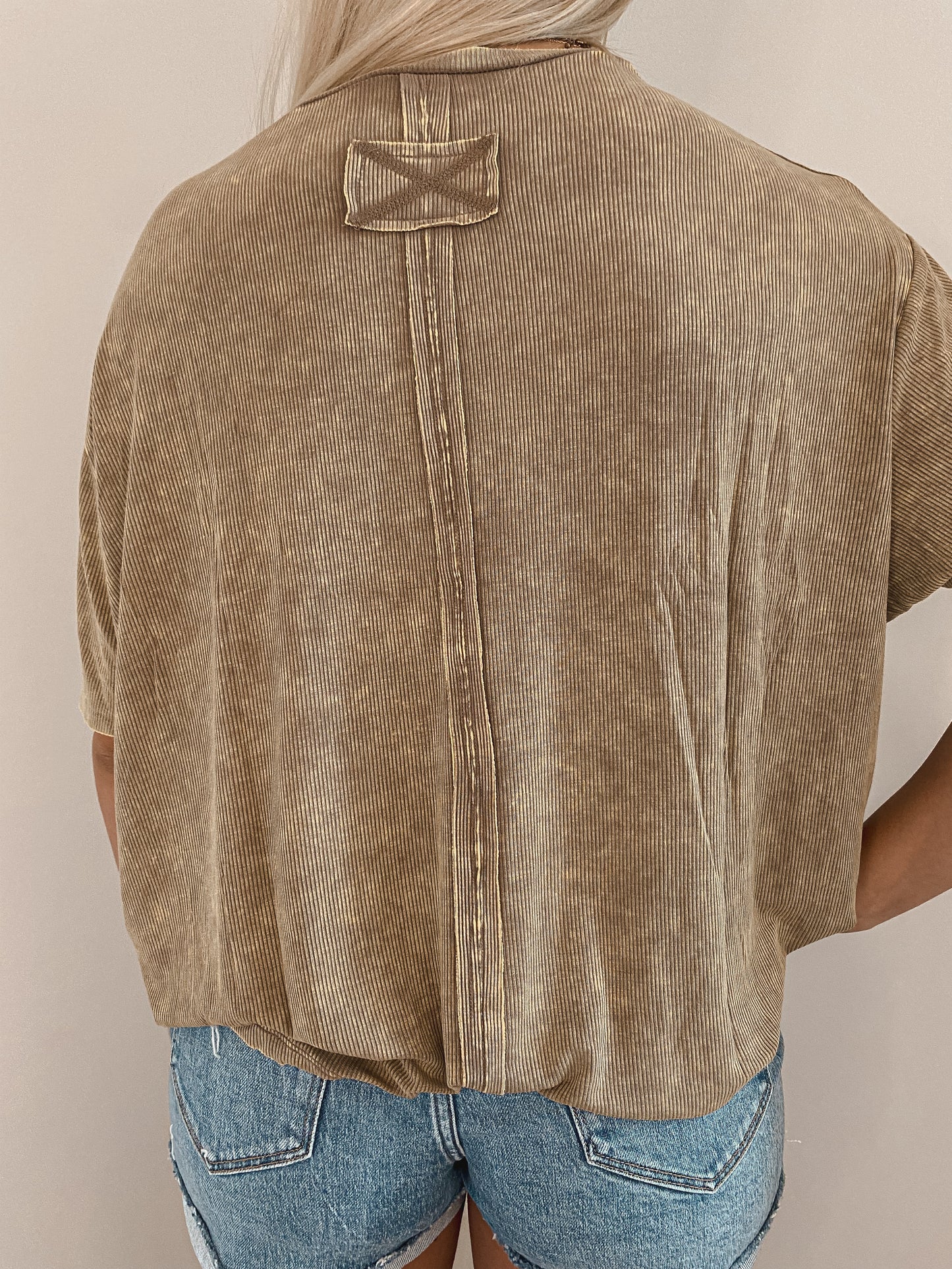 Washed Ribbed Fashion Top - Mocha