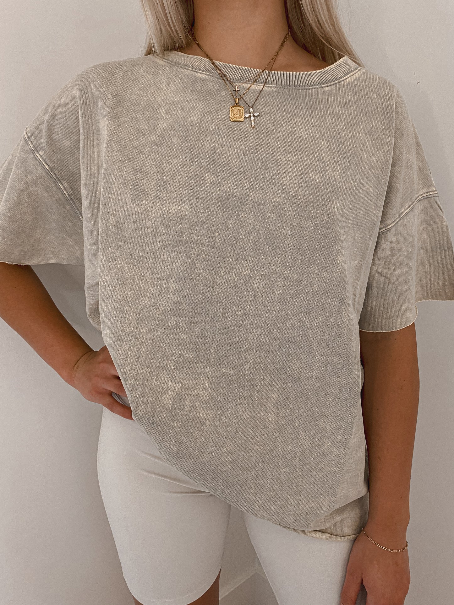 Acid Wash Drop Shoulder Top - Ash