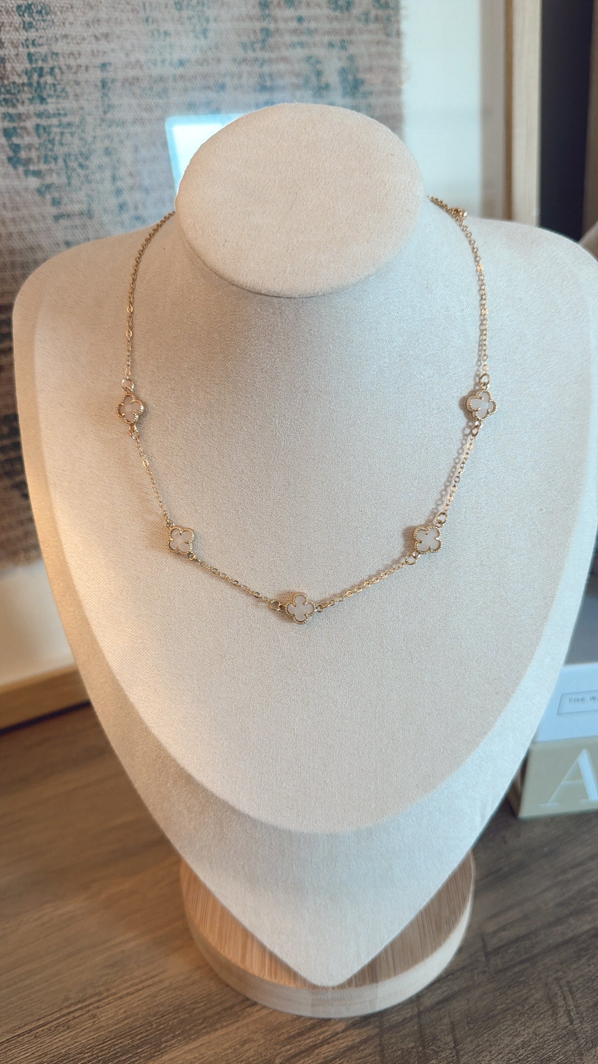Cream Clover Station Necklace