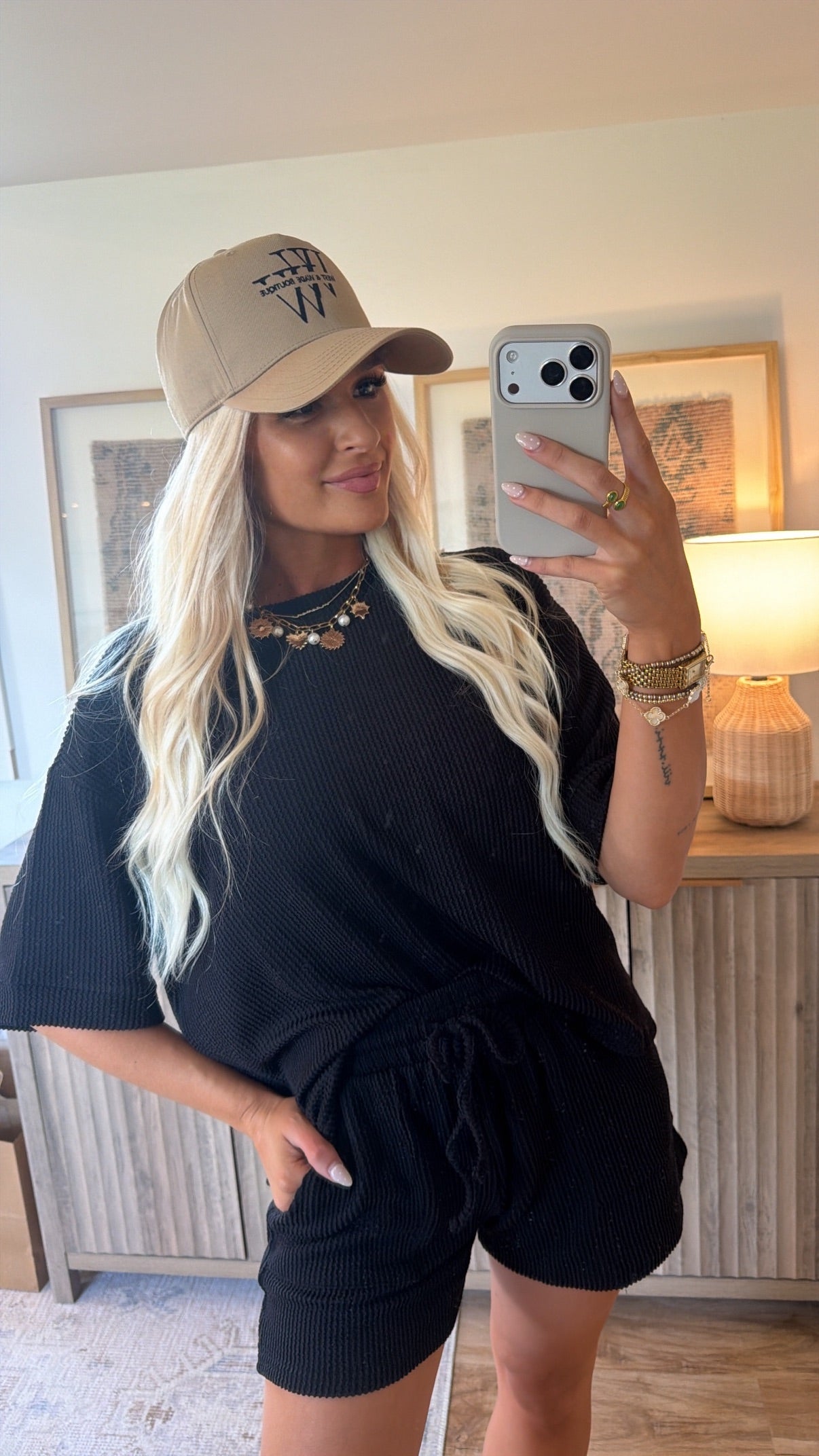 The Naomi Ribbed Short and Tee Set - Black