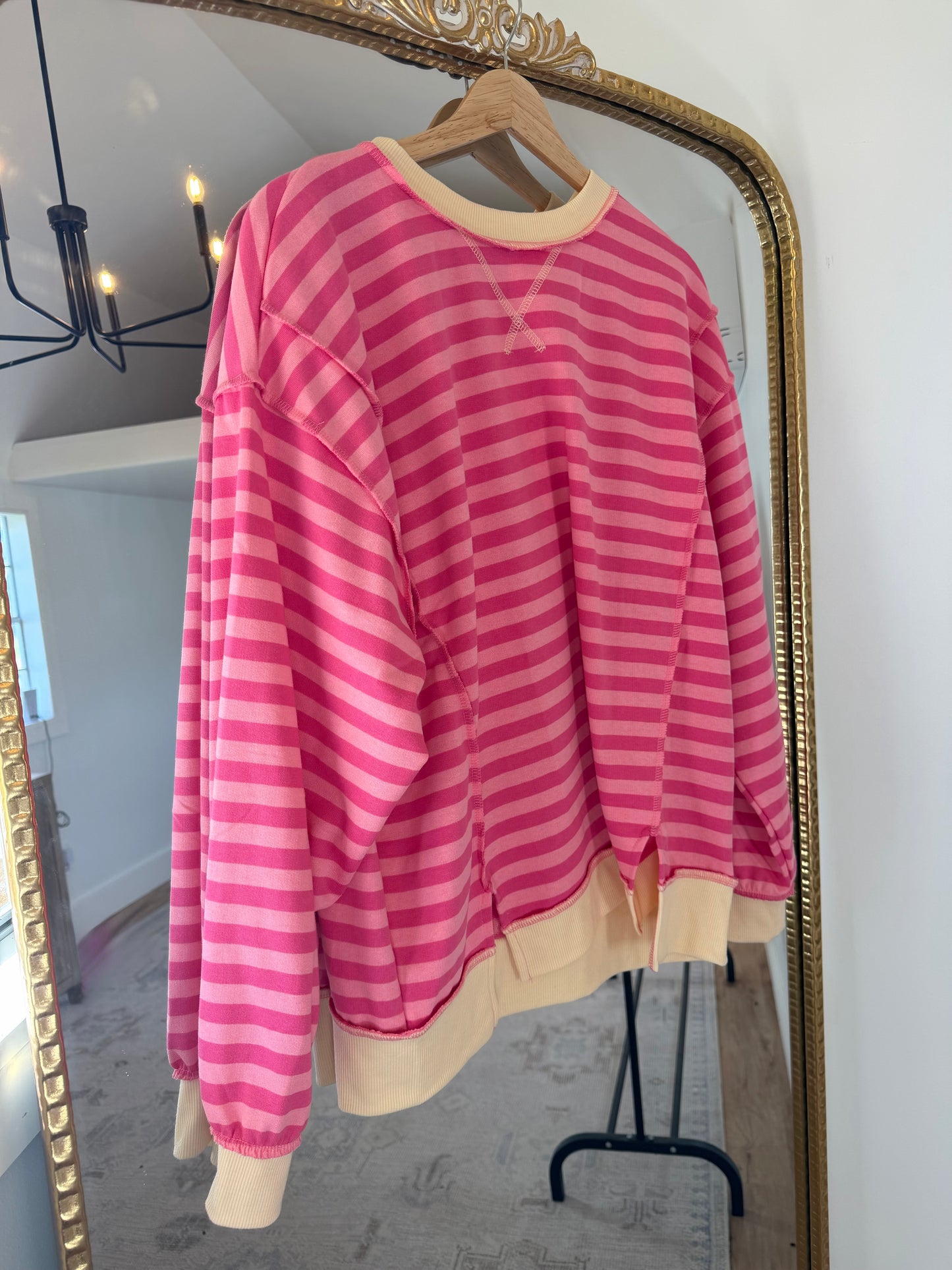 Striped Long Sleeve Pullover - Pink