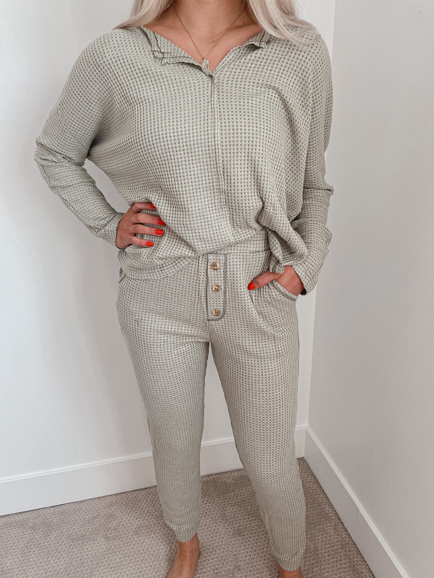 Olive Waffle Knit Set