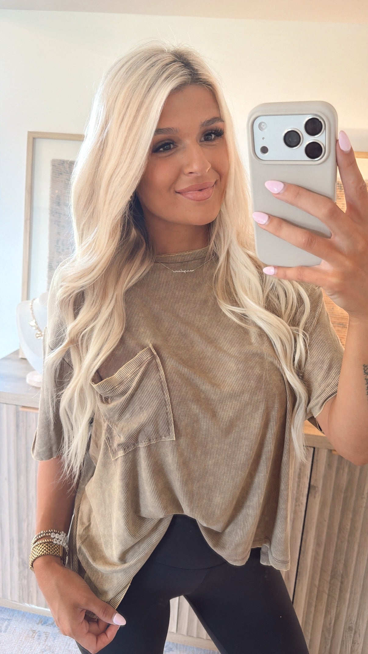 Washed Ribbed Fashion Top - Mocha