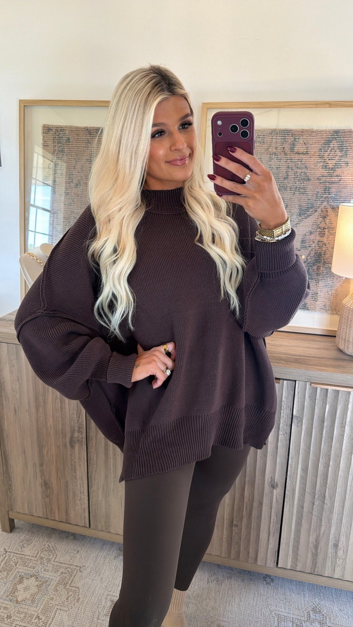 The Laura Oversized Mockneck Sweater - Chocolate