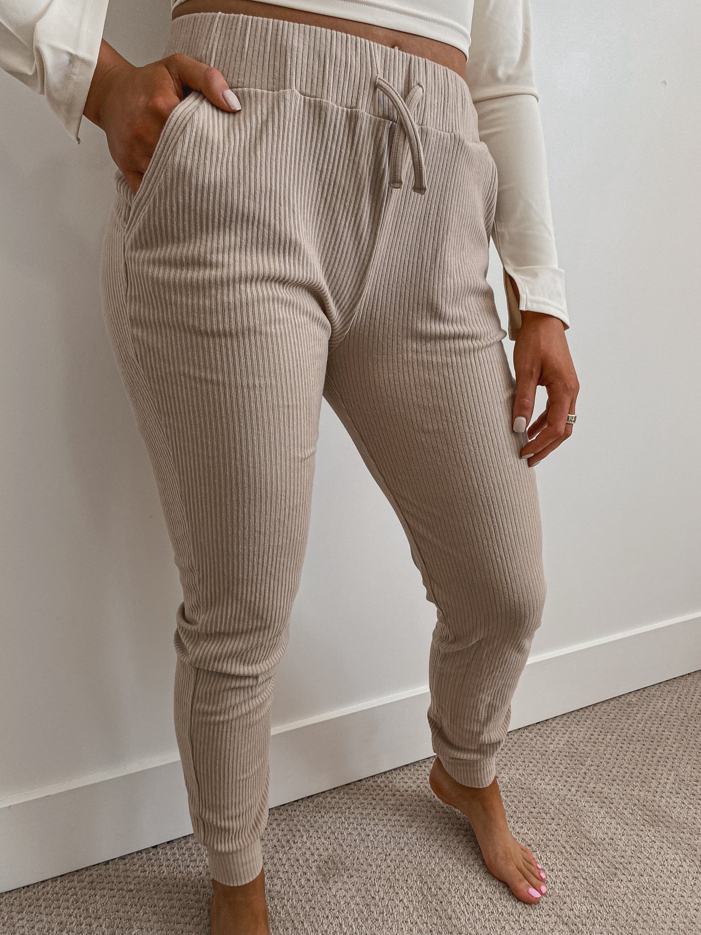 Ribbed Joggers - Taupe