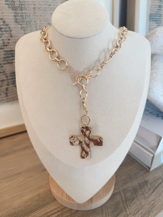 Hammered Cross Toggle Necklace
