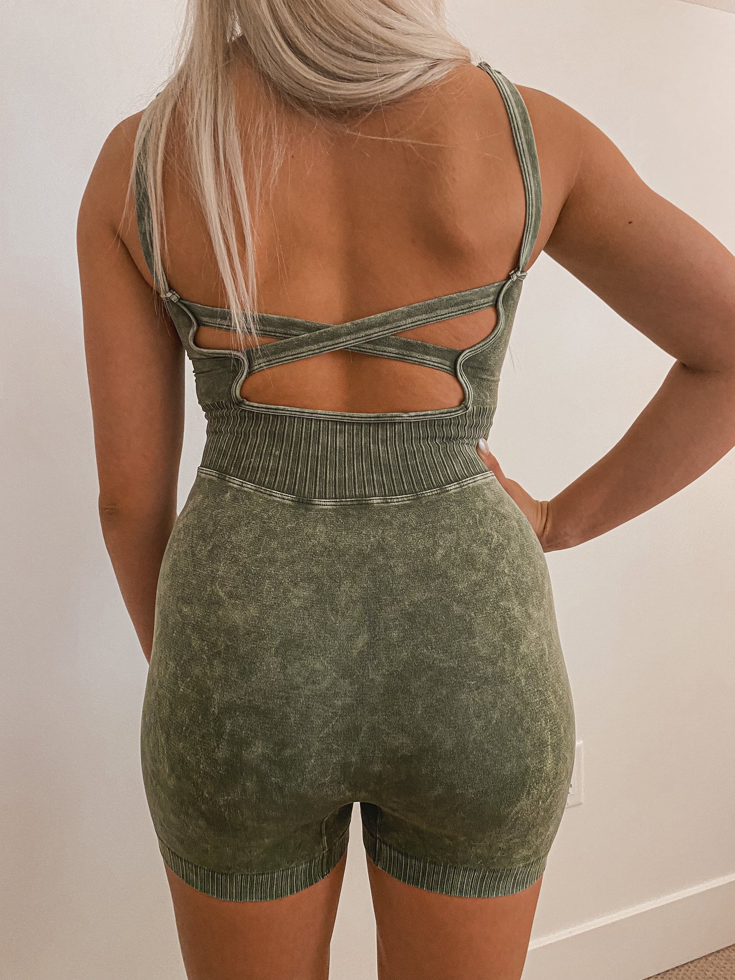 Washed Romper - Army Green