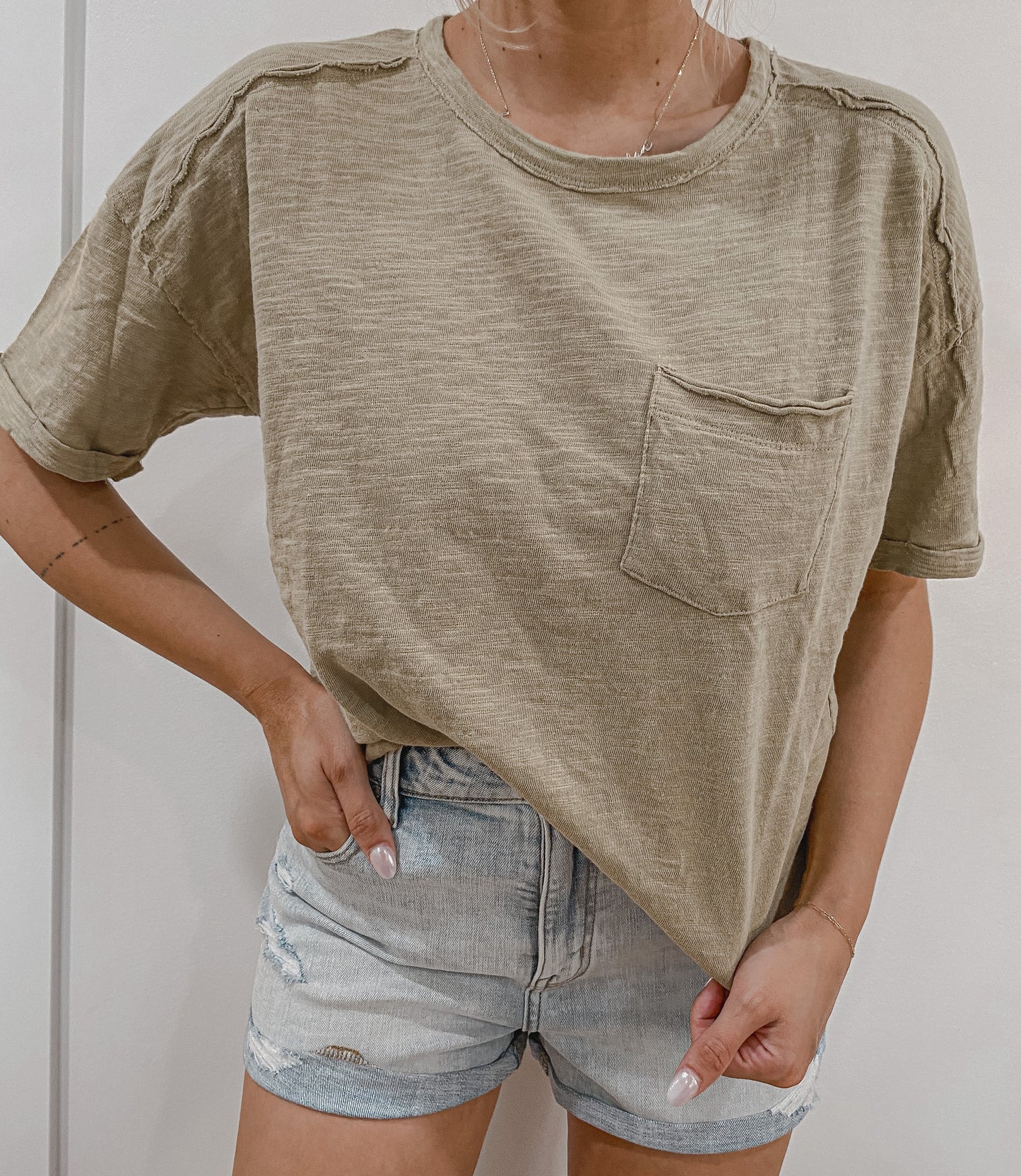 Olive Washed Pocket Tee