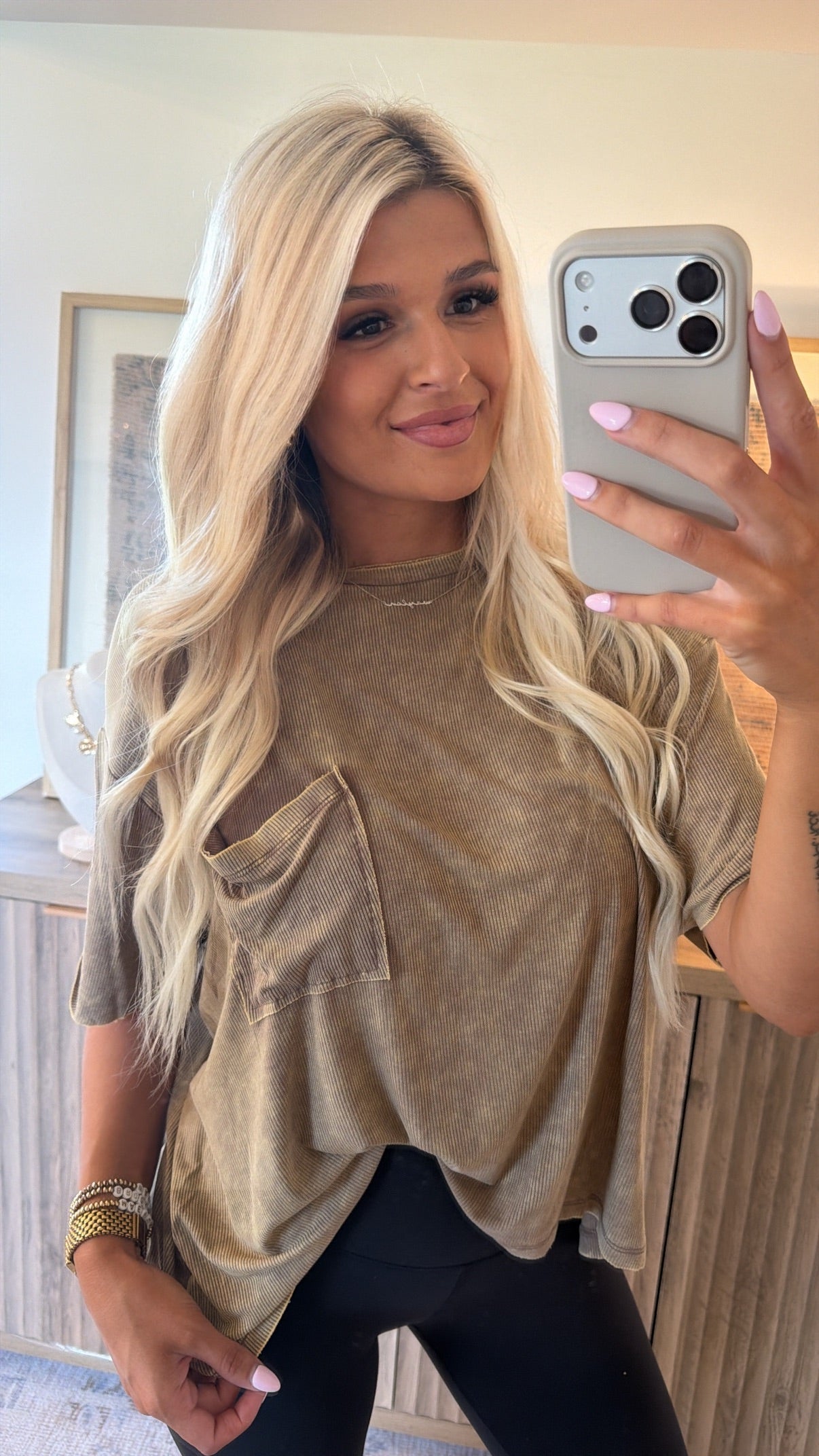 Washed Ribbed Fashion Top - Mocha