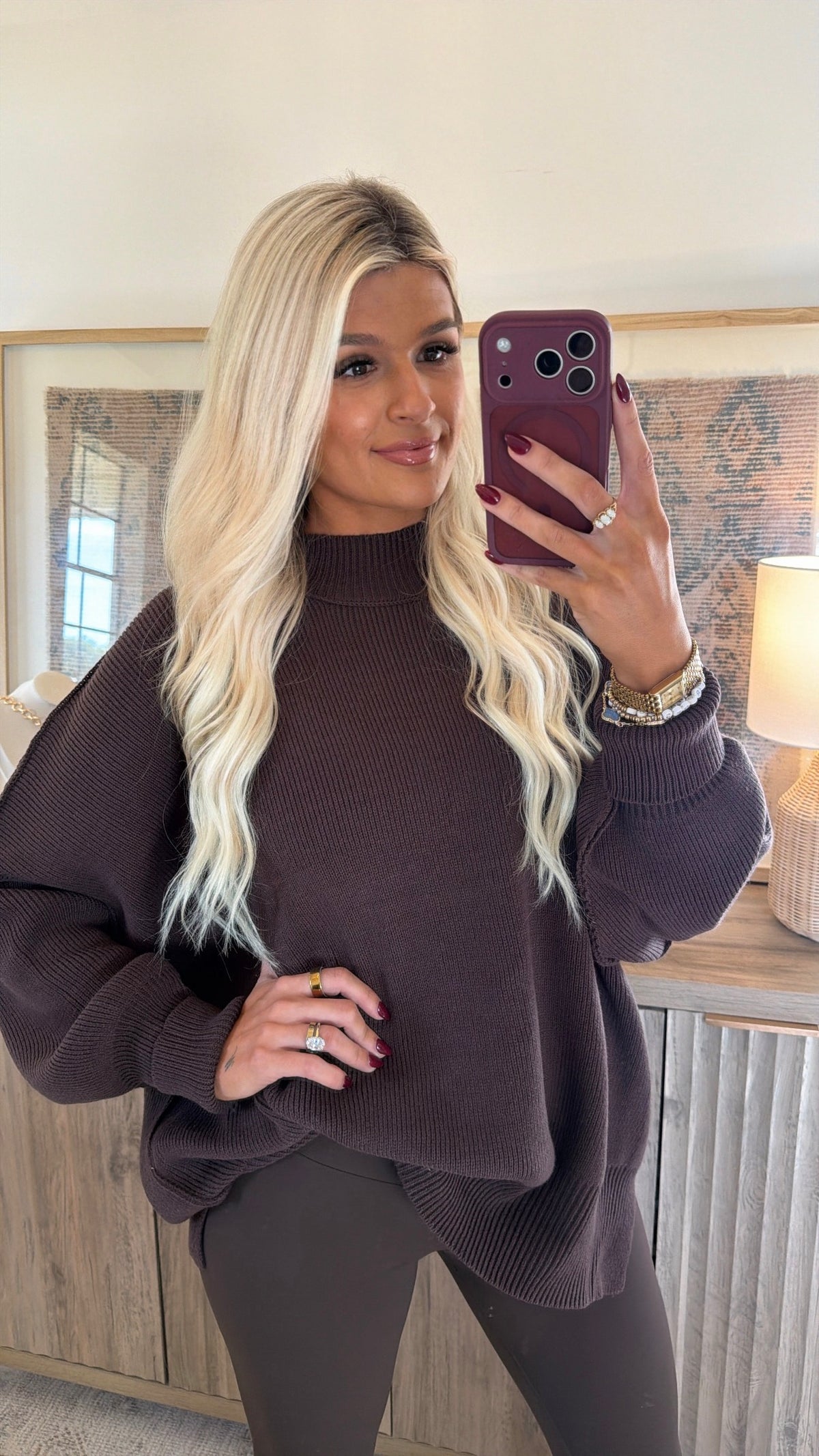The Laura Oversized Mockneck Sweater - Chocolate