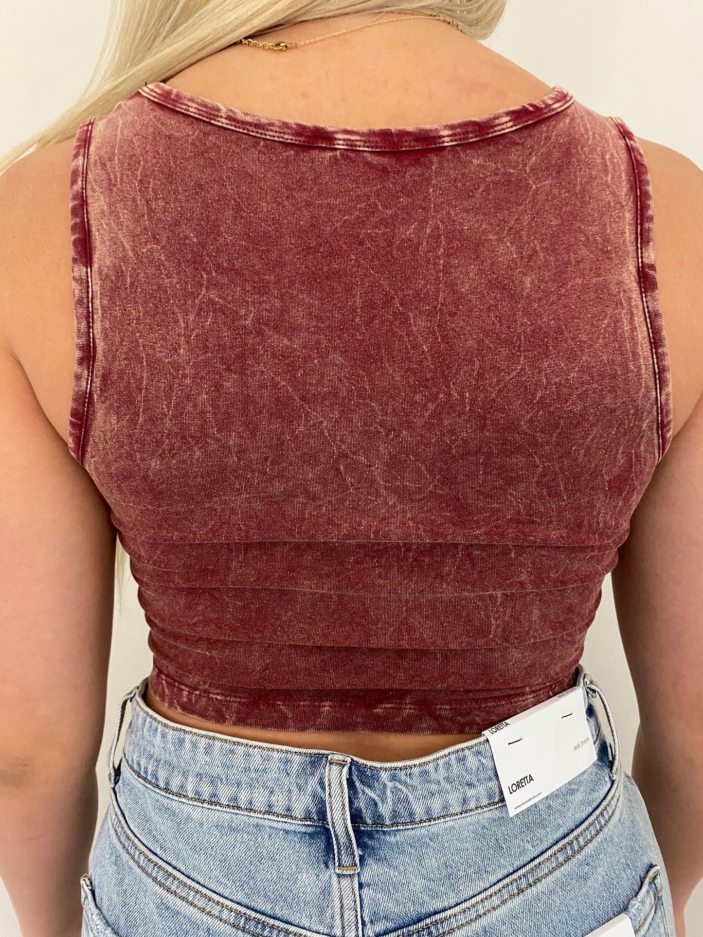 Square Neck Cropped Cami - Washed Cabernet