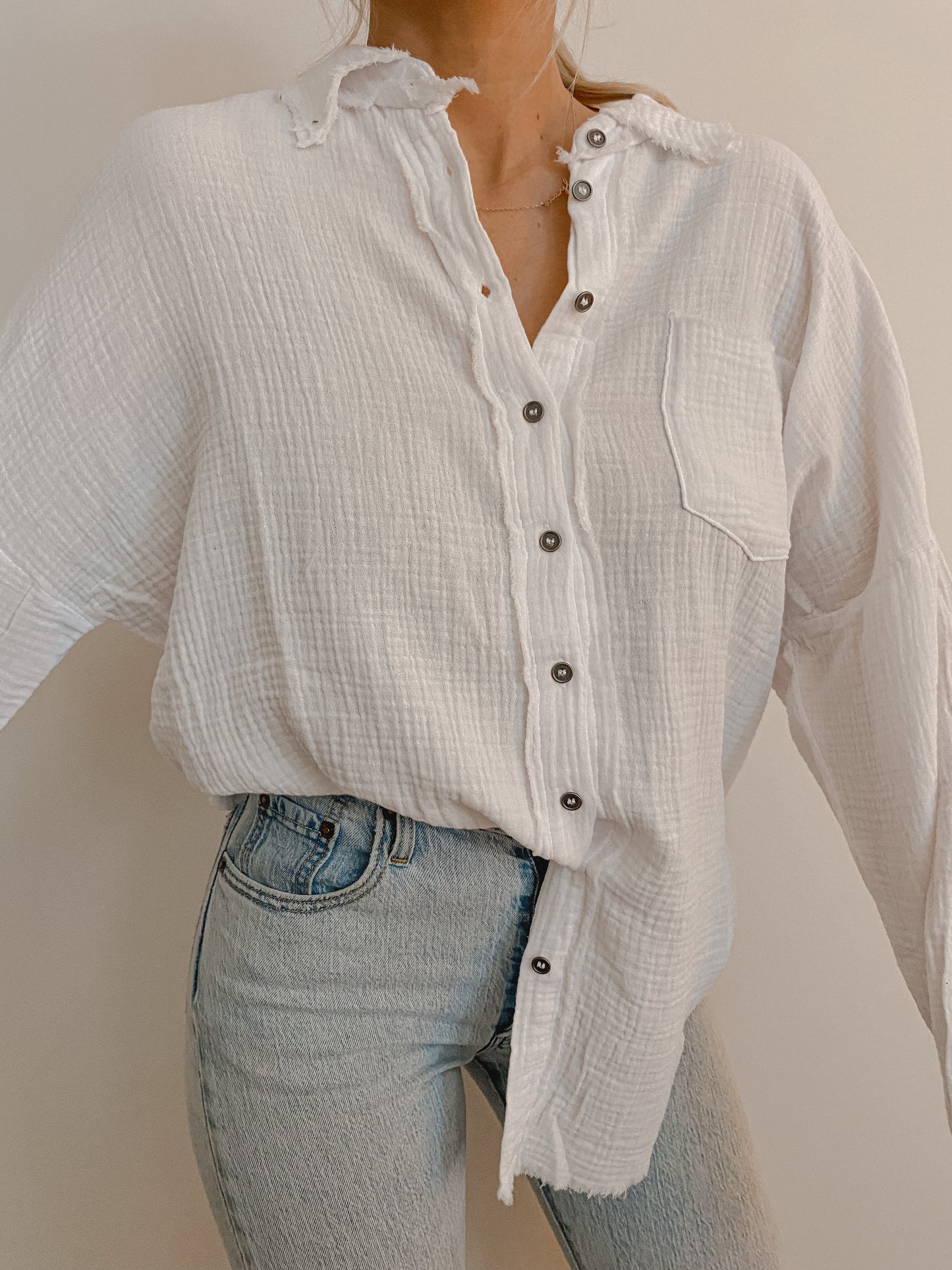 Oversized Gauze Button Down - White