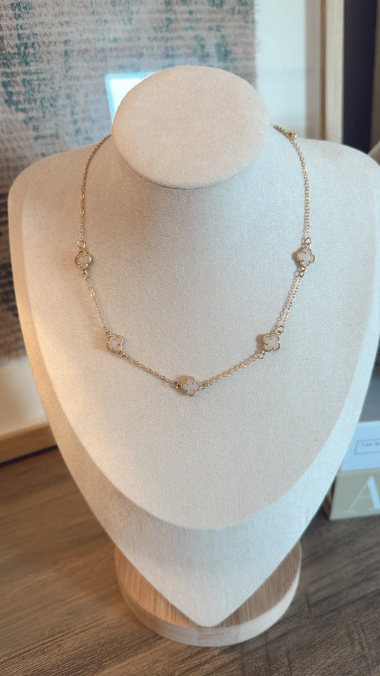 Cream Clover Station Necklace