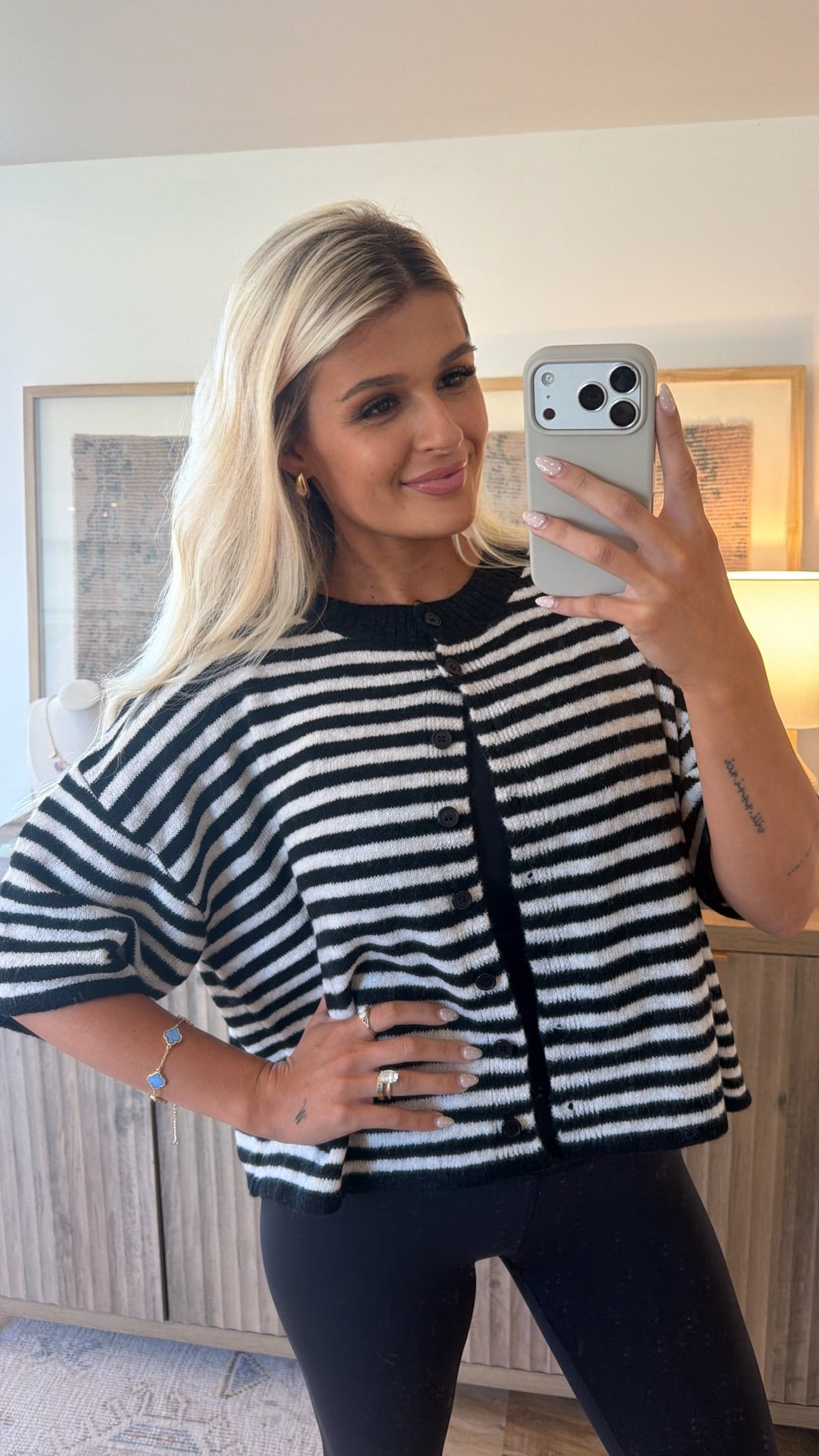 Striped Wool Blend Cardigan Sweater