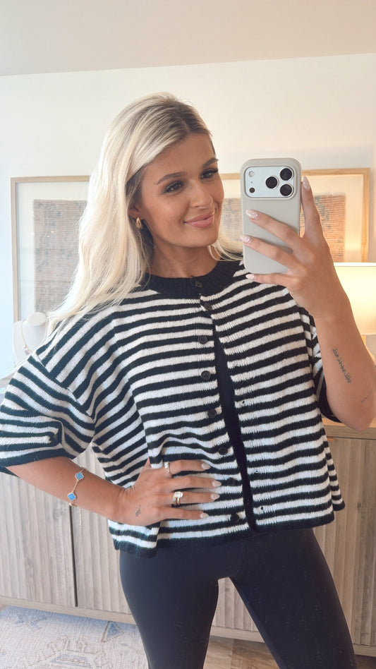 Striped Wool Blend Cardigan Sweater