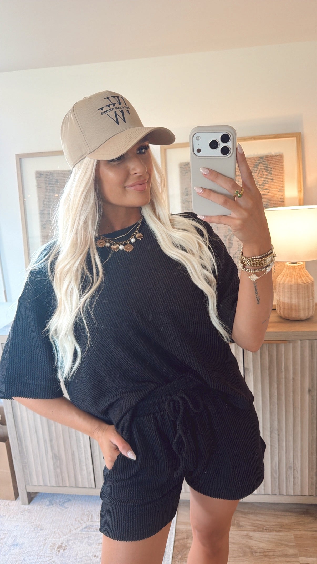 The Naomi Ribbed Short and Tee Set - Black