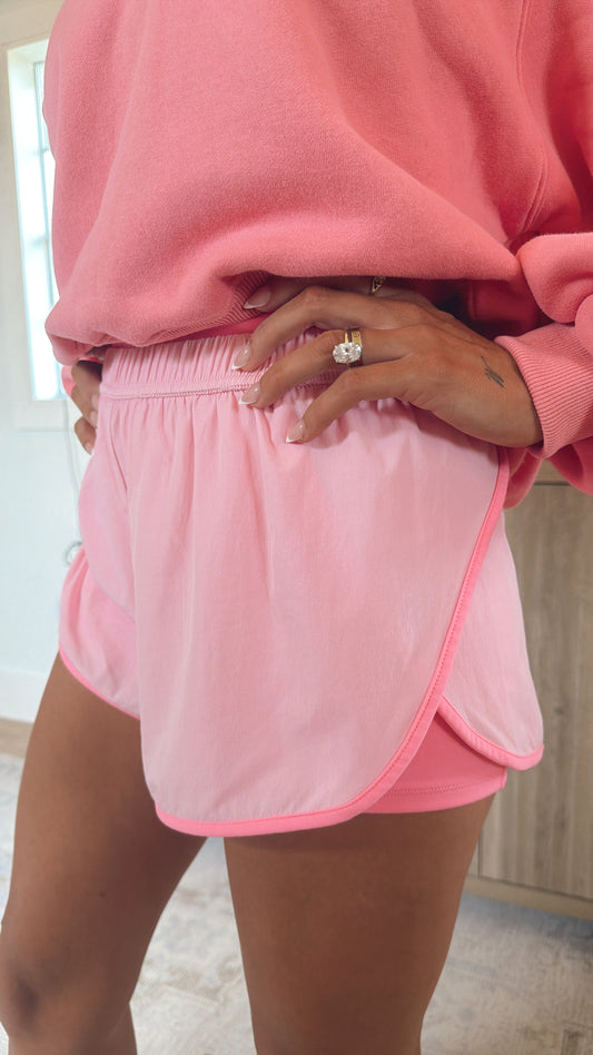 Double Layer Running Shorts - Pink