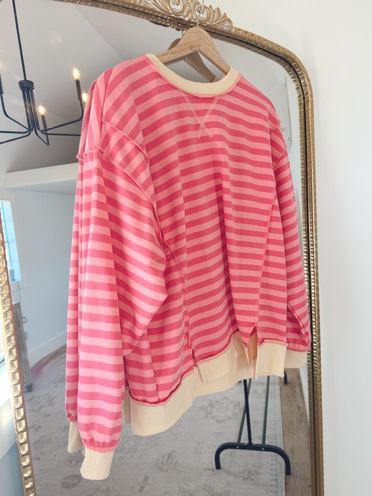 Striped Long Sleeve Pullover - Pink