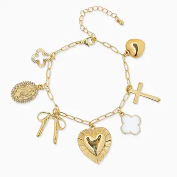 Heart Multi Gold Chunky Charm Bracelet