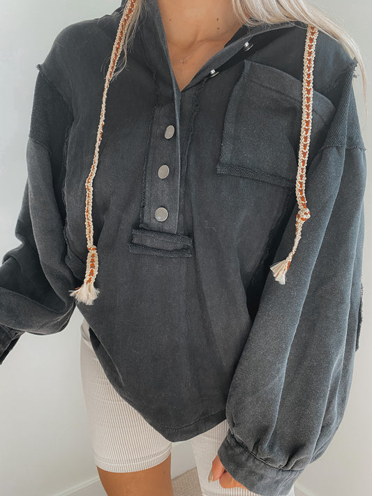 Oversized Button Down French Terry Top