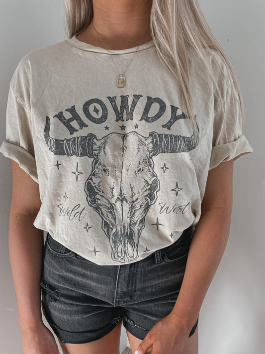 Howdy Cow Skull Oversized Graphic Tee